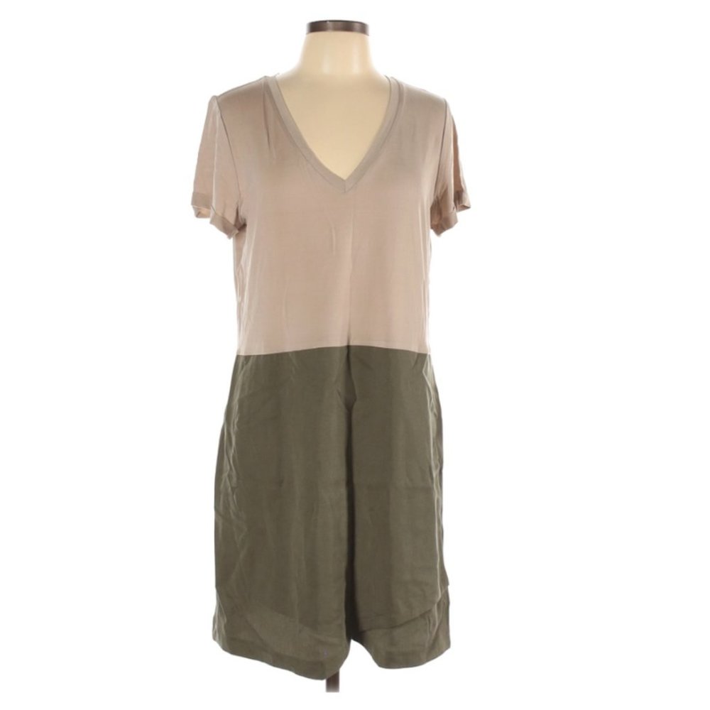 Dolan Left Coast Color Block Green Tan Dress Size L